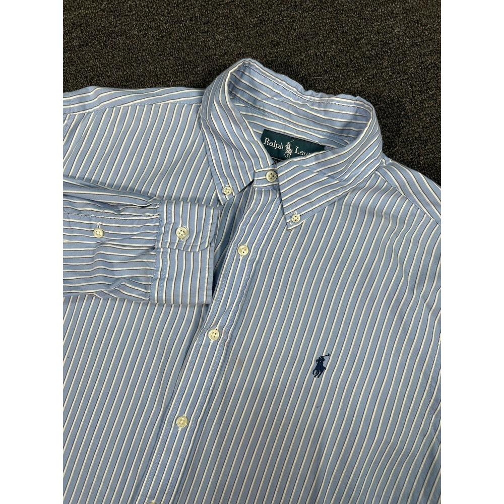 Ralph Lauren Shirt Men Large Button Down Blue Striped Classic Fit Preppy Pony LS